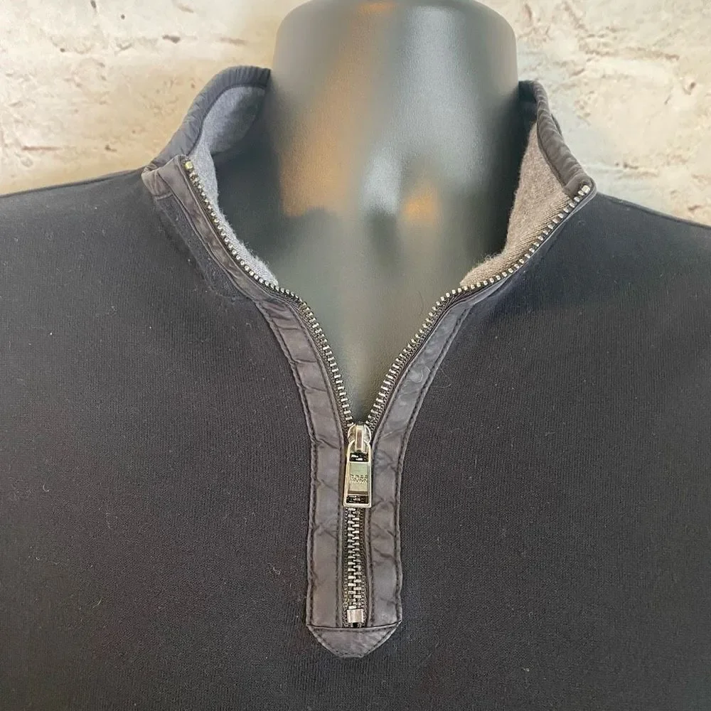 Hugo Boss Regular Fit Quarter Zip Collared Sweater Black Pullover Men’s XL